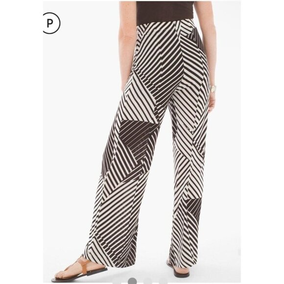 Travelers Chico's Wide Leg Pants Small NWT Stripe Palazzo Boho Ren Faire Pull On - Picture 3 of 15